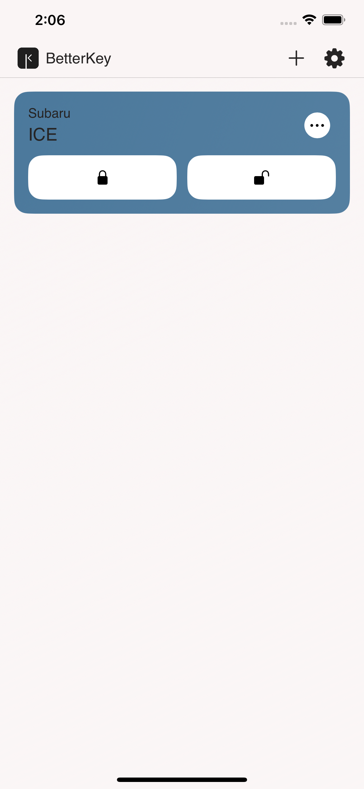 BetterKey home screen with the newly added car