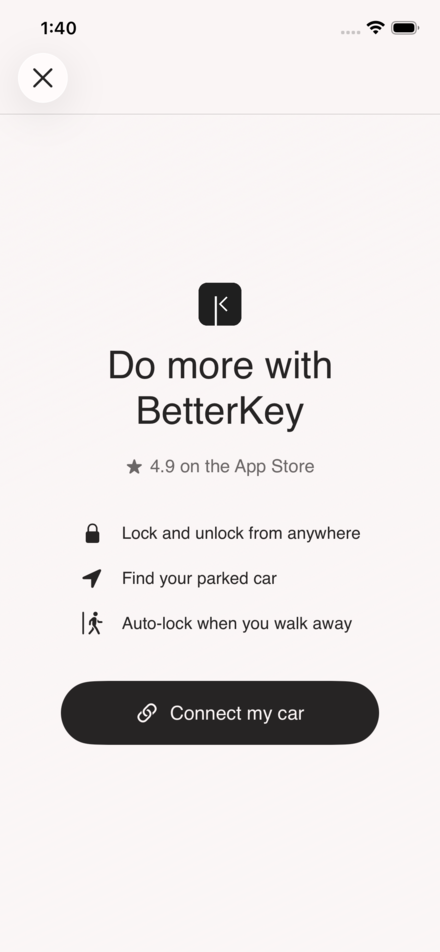 BetterKey connect screen with the Connect my car button