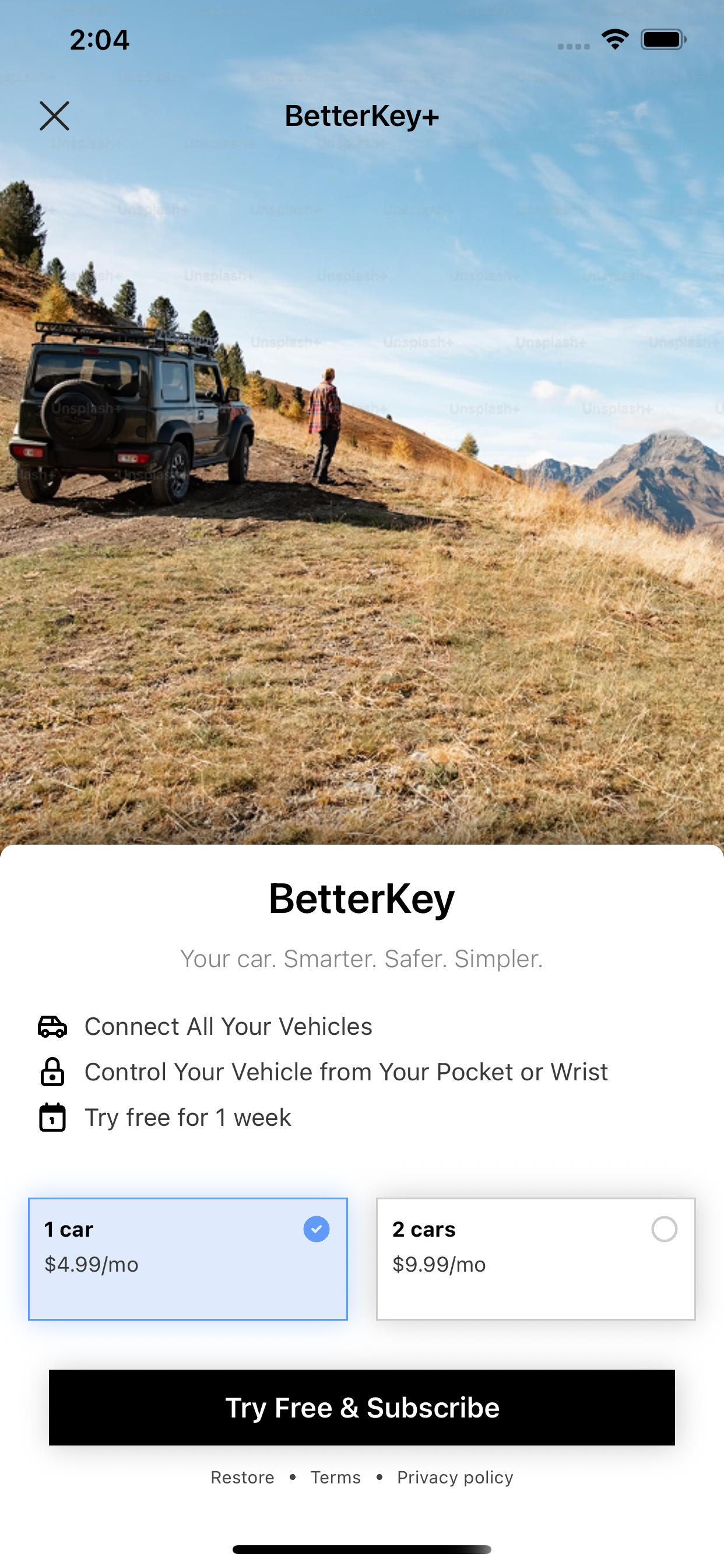 BetterKey paywall screen shown before continuing setup