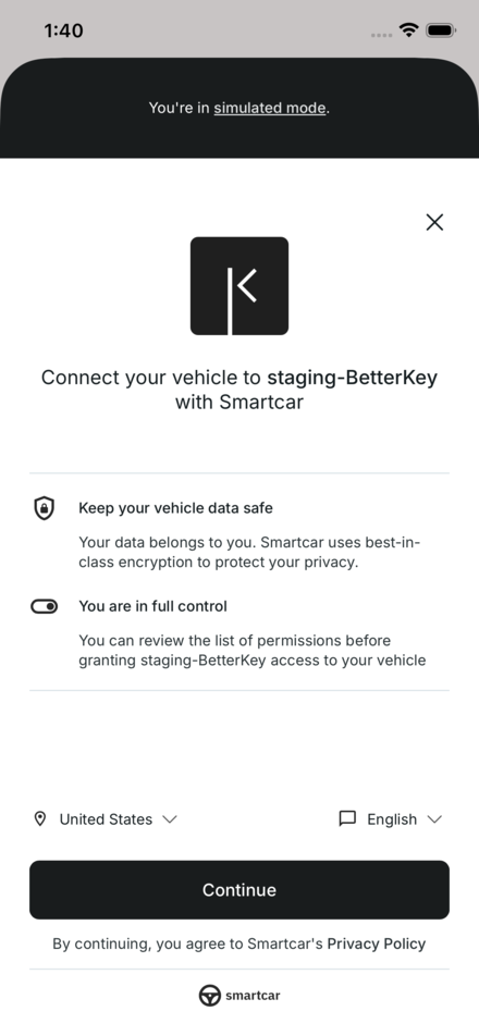 Smartcar authorization flow starting inside BetterKey