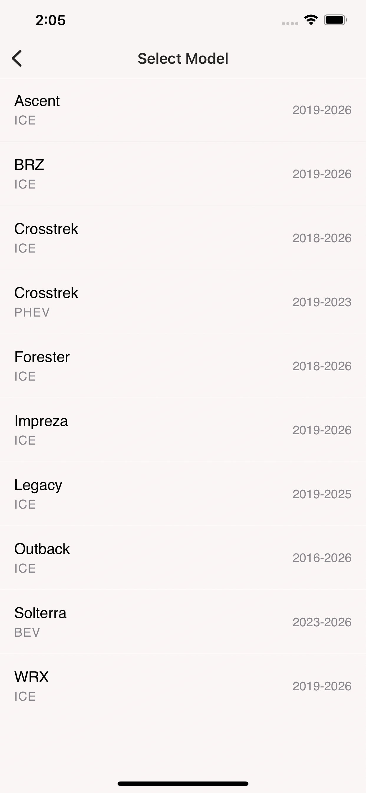 BetterKey model selection screen