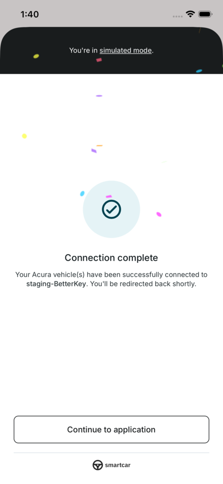 Smartcar connection complete screen