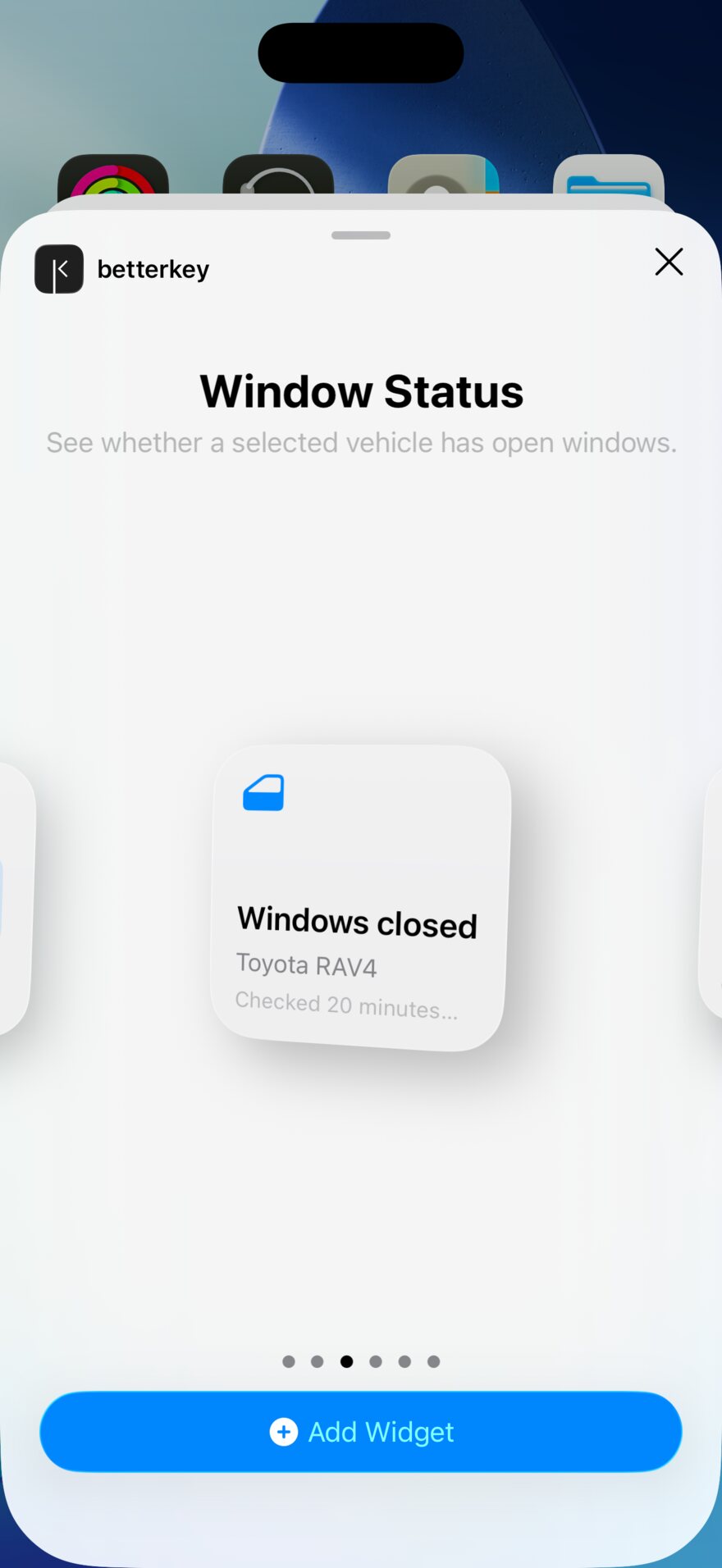 Small BetterKey Window Status widget in the widget gallery