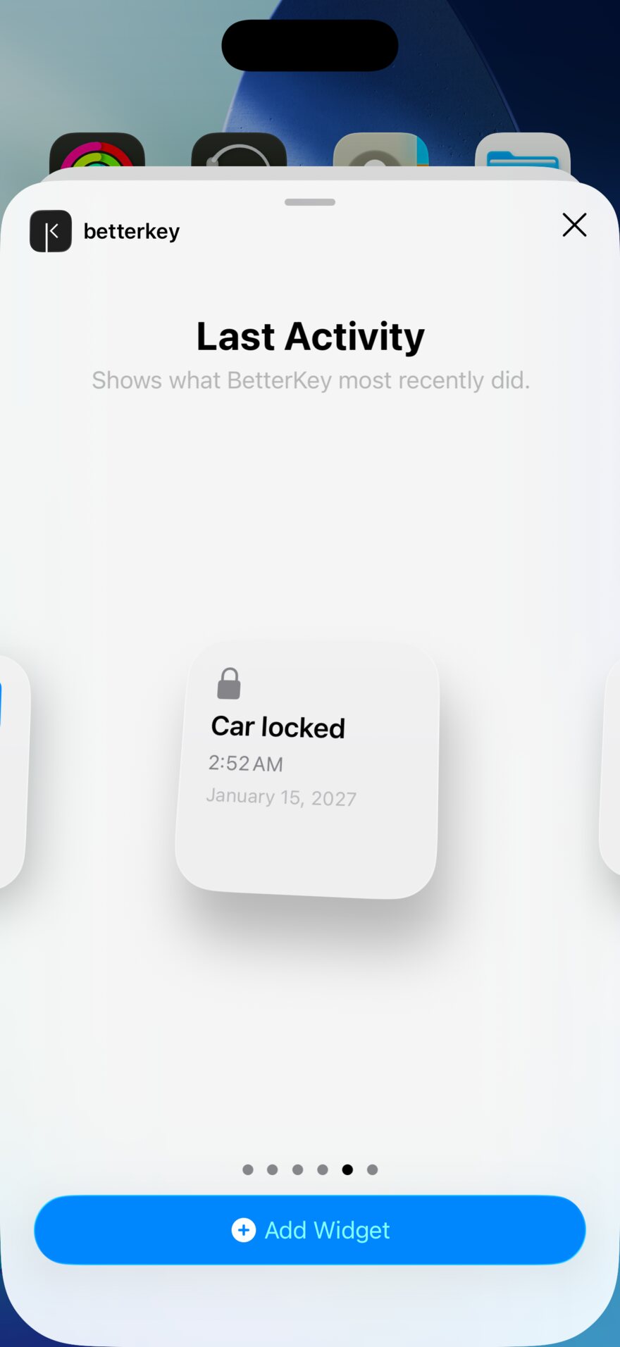 Small BetterKey Last Activity widget in the widget gallery
