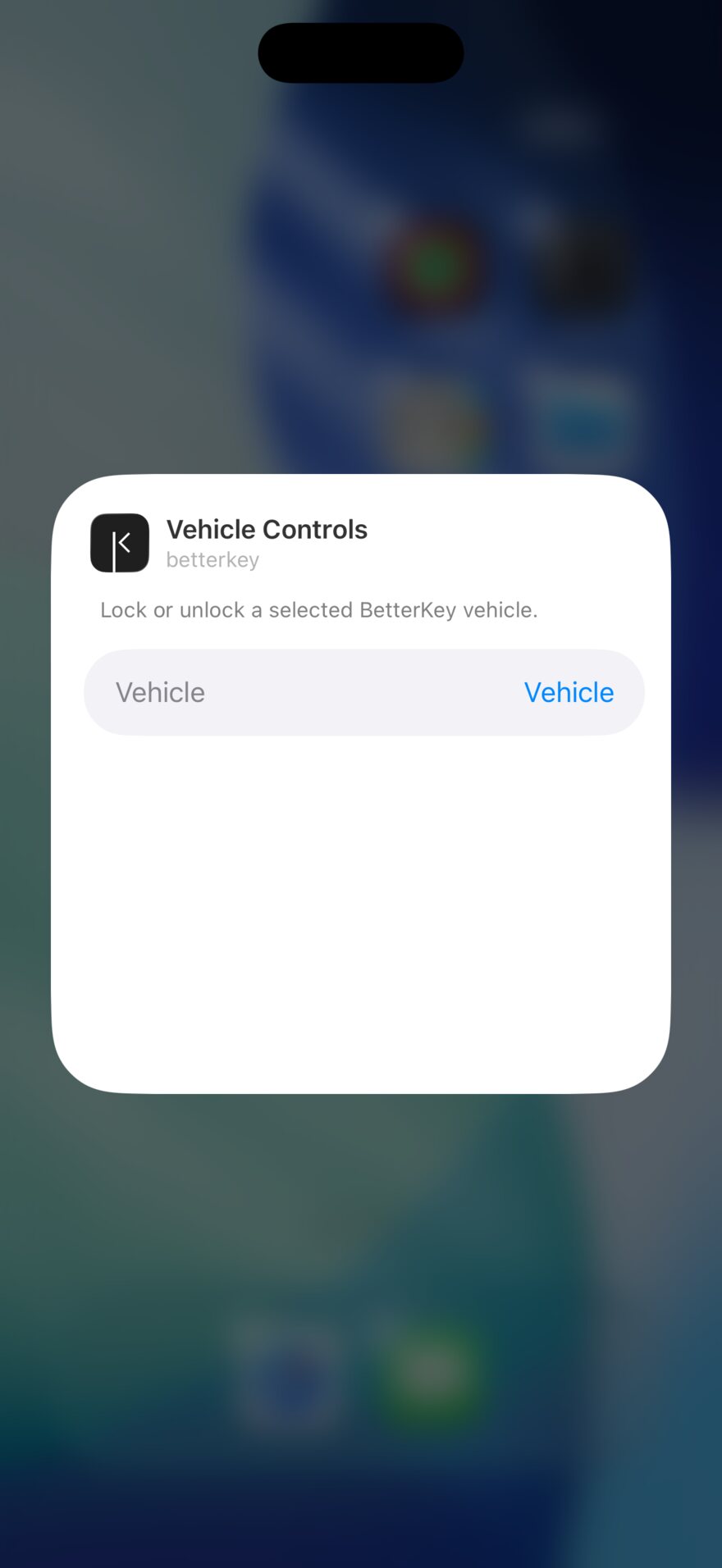 Vehicle Controls widget configuration with a Vehicle setting