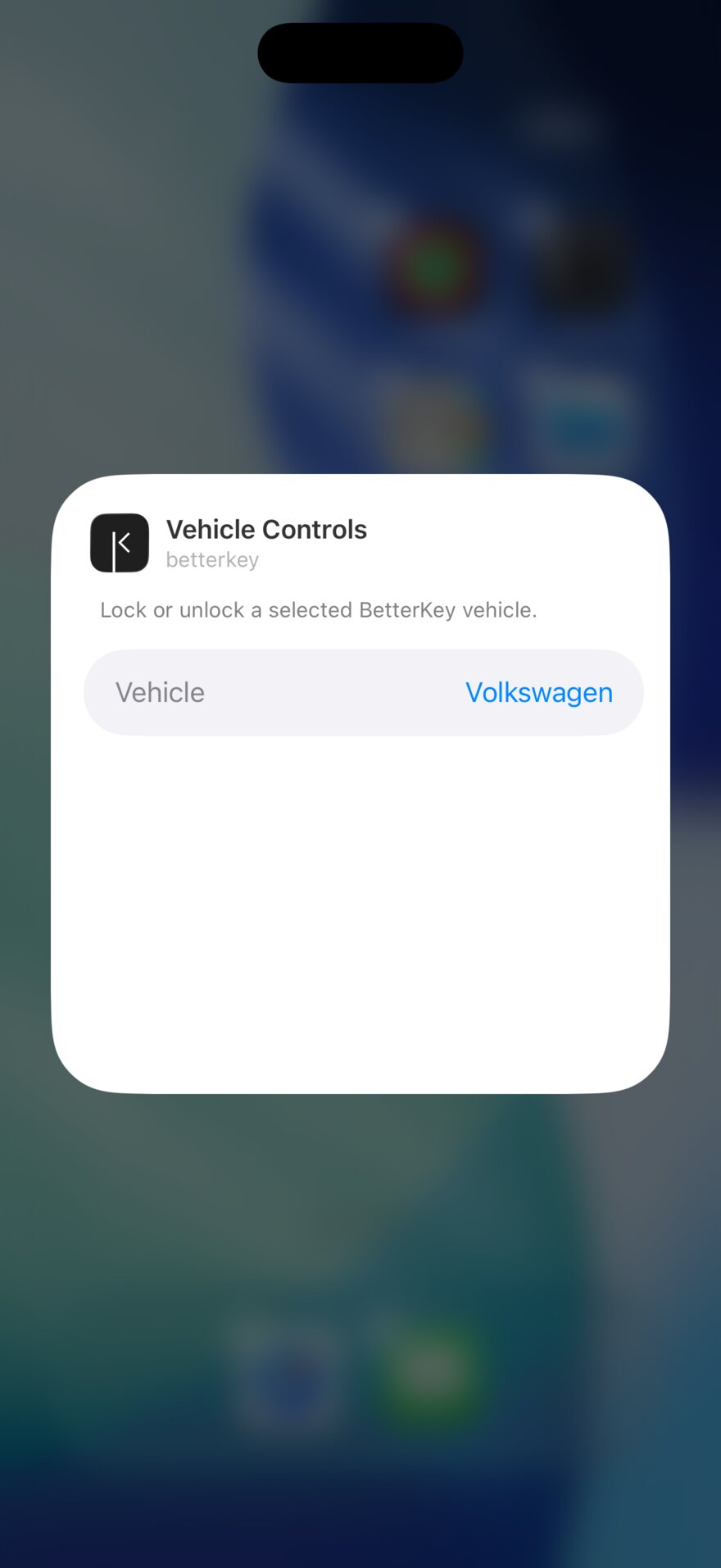 Vehicle Controls widget configuration with Volkswagen selected