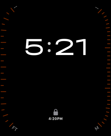Circular complication showing a lock glyph above the time 4:20PM.