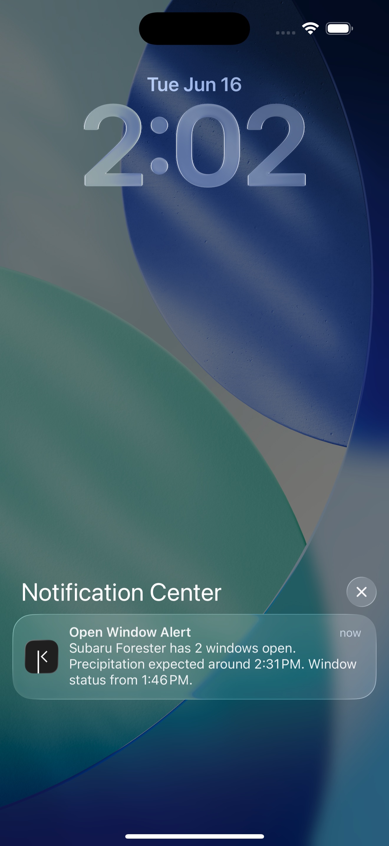 BetterKey lock screen showing an Open Window Alert notification