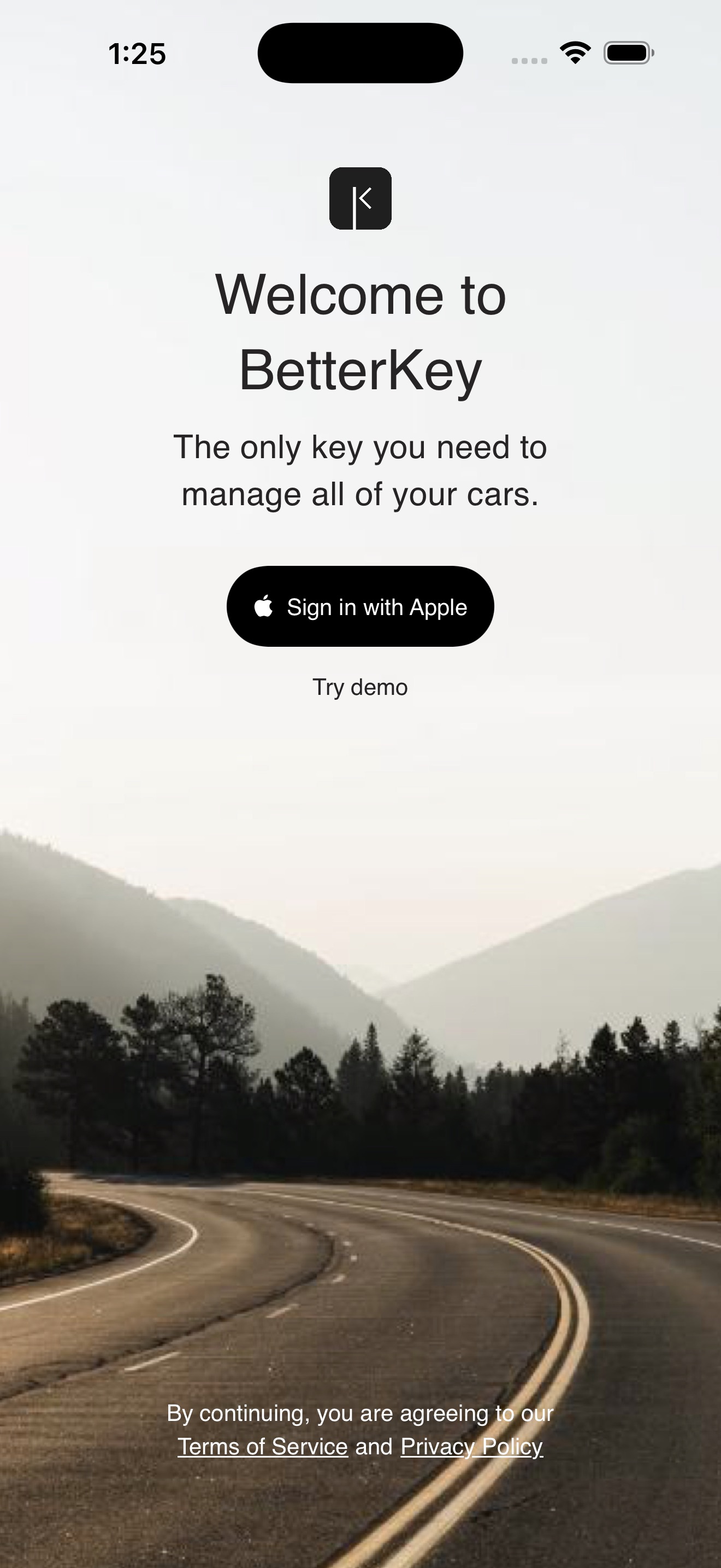 Sign in with Apple button on BetterKey's welcome screen
