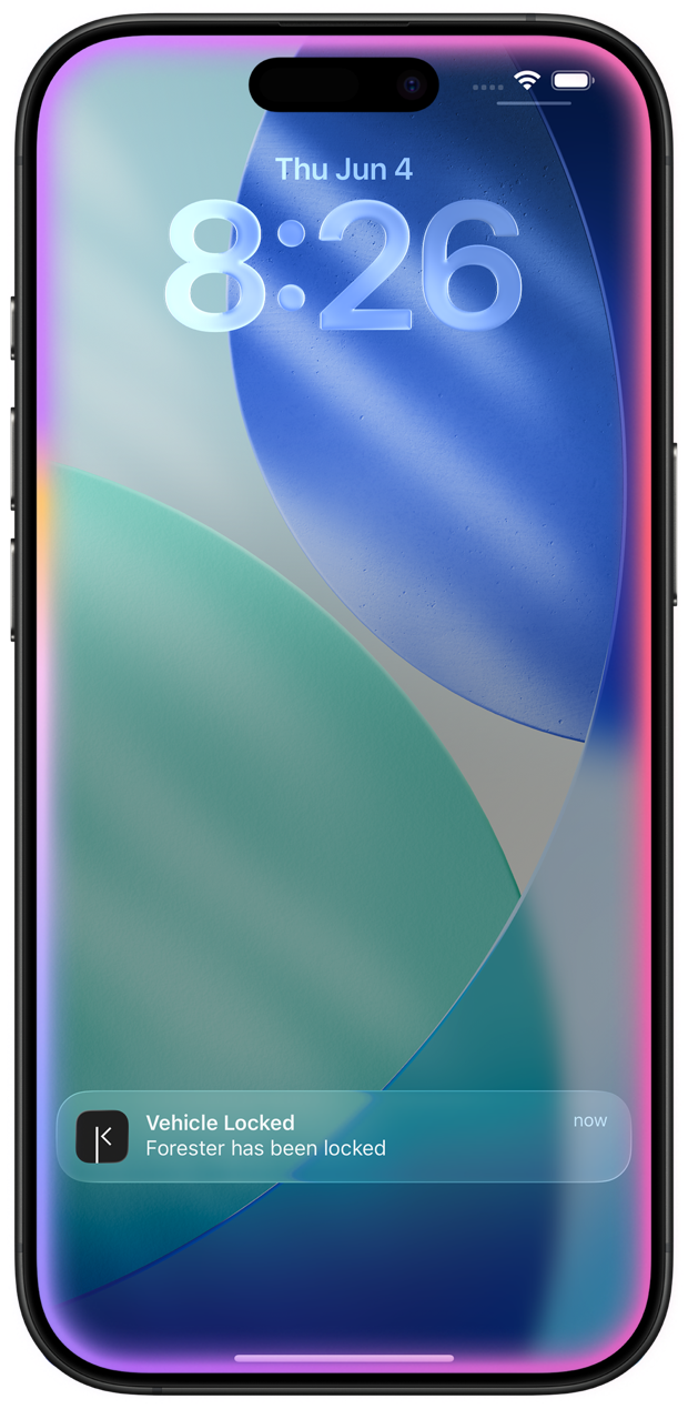 iPhone lock screen showing a BetterKey vehicle locked notification